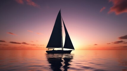  a sailboat silhouetted against a vibrant sunset over the calm sea, generate AI