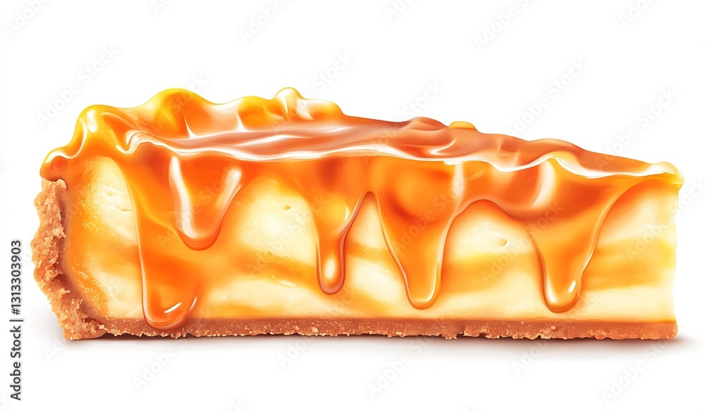 Poster irresistibly creamy cheesecake slice drizzled with rich caramel on a bright background : generative 