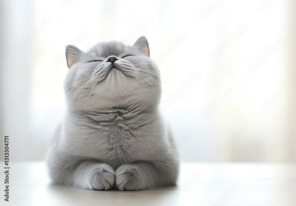 Aufkleber calm fluffy grey cat resting with its eyes closed and head slightly lifted in a serene indoor enviro