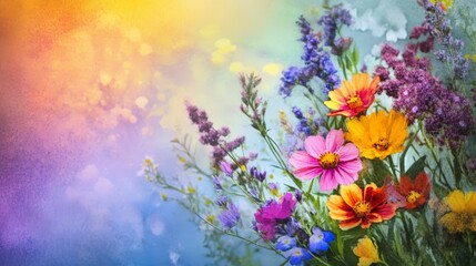 Fototapeta premium Colorful Wildflower Bouquet Against Soft Backgrounds of Various