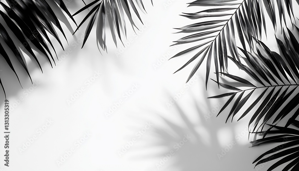 Poster elegant monochrome image of palm leaves casting shadows against a bright background for artistic dec