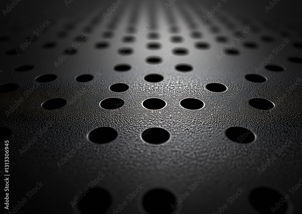 Aufkleber Close up view of black textured surface with circular holes providing depth and contrast in modern design : Generative AI