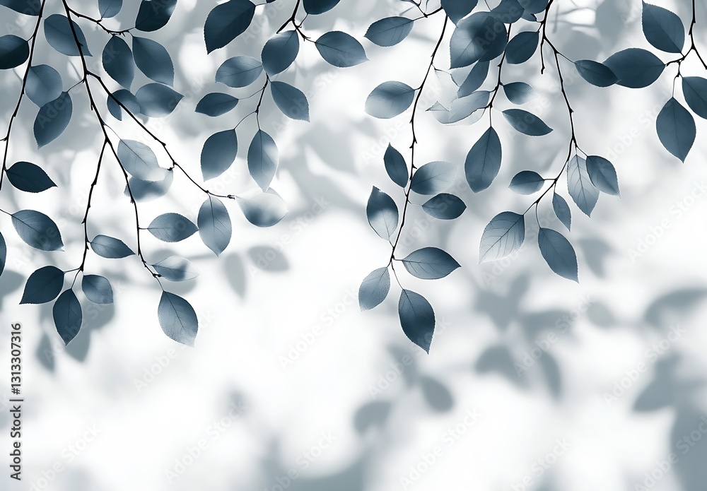 Aufkleber artistic portrayal of leaves in shades of blue casting intricate shadows on a soft background : gene