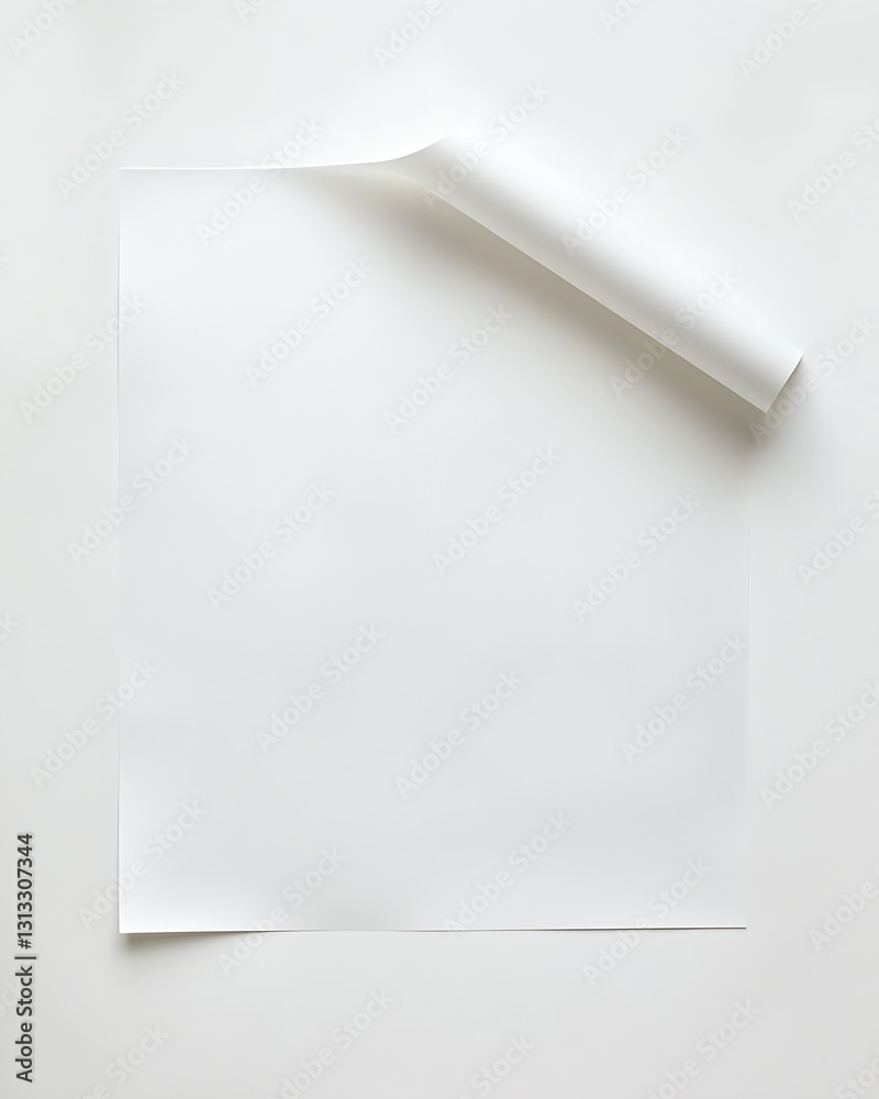 Poster Crisp and curled sheet of white paper on neutral background indicating flexibility and creativity : Generative AI