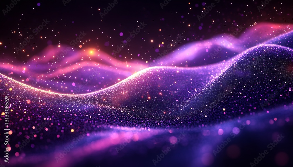 Poster stunning abstract representation of waves in vibrant purple and pink hues with shimmering sparks of 