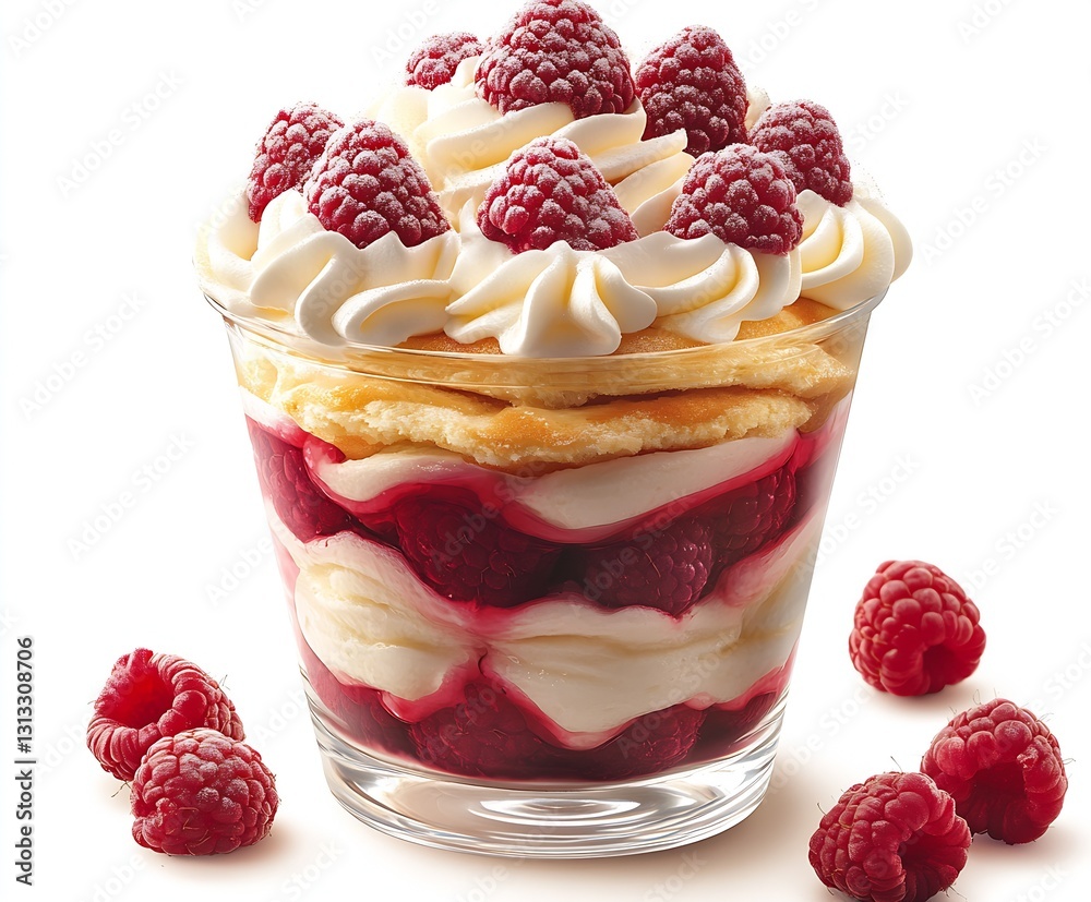 Aufkleber Decadent raspberry trifle layered with whipped cream cake and fresh berries for a tempting dessert display in elegant glass : Generative AI