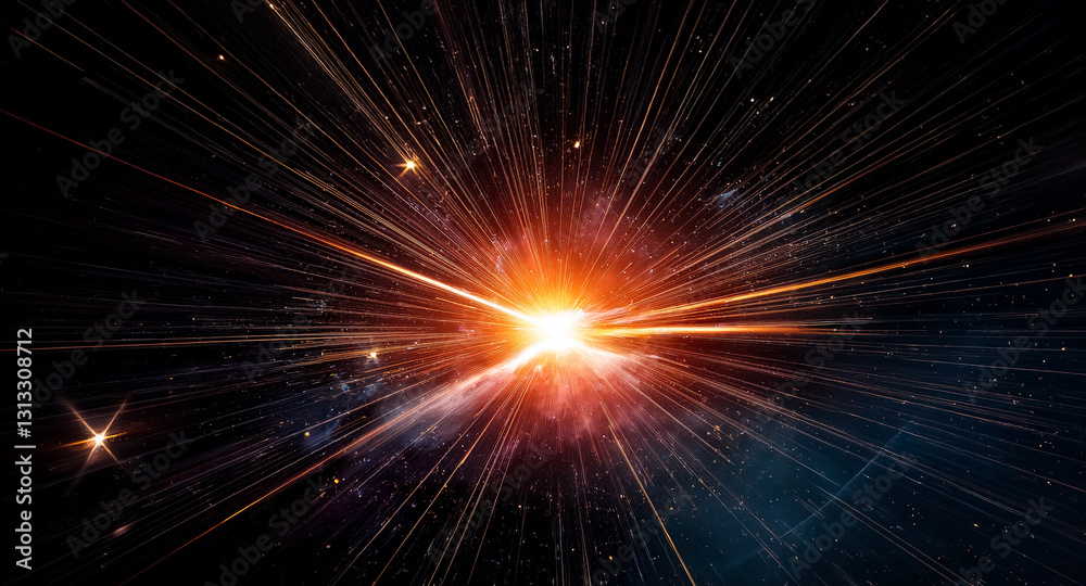 Aufkleber An abstract background with bright light emanating outwards in a burst of energy.  Radiating lines and glowing particles create a dynamic and cosmic feel.