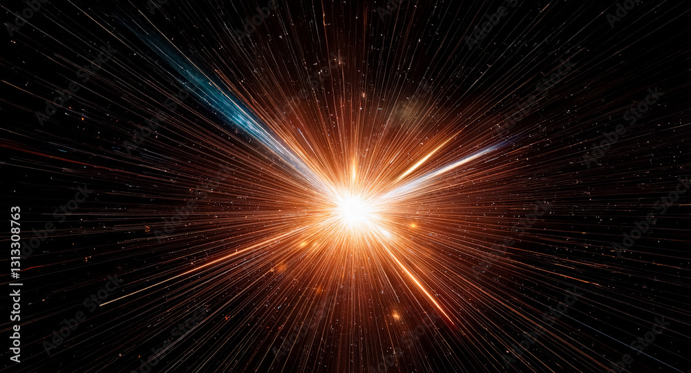 Leinwandbilder Abstract background featuring radial lines emanating from a central bright point, creating a dynamic burst of light and energy.