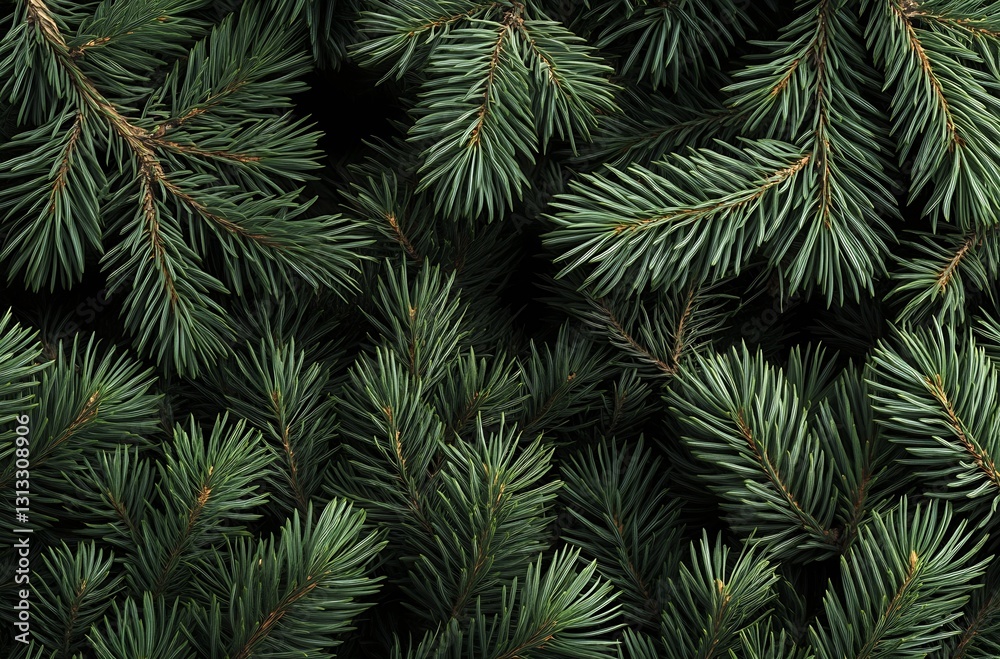 Poster Closeup view of lush evergreen pine branches creating a rich textured background : Generative AI