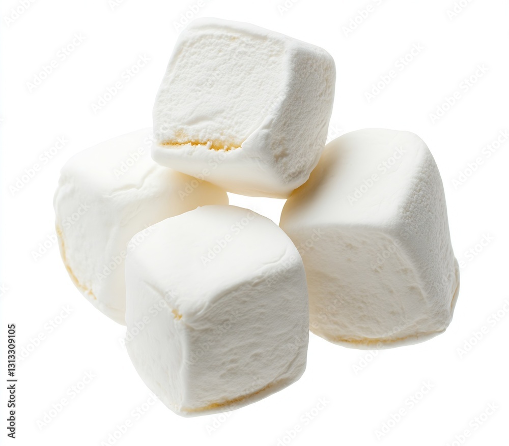 Poster four perfectly shaped marshmallows stacked together showcasing soft texture and sweetness ideal for 
