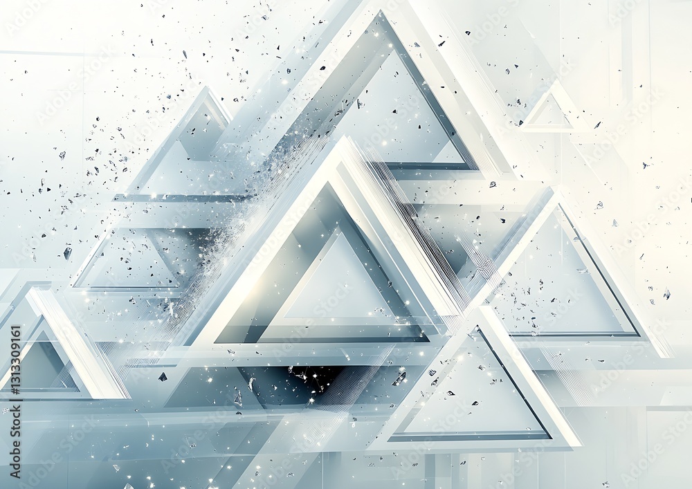 Poster Dynamic and Contemporary 3D Abstract Design Featuring Triangular Shapes and Sparkling Elements : Generative AI