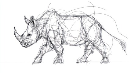 Abstract line drawing of a rhinoceros.