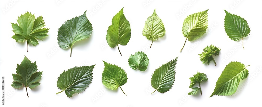 Poster diverse collection of green leaves showcasing various shapes and textures : generative ai
