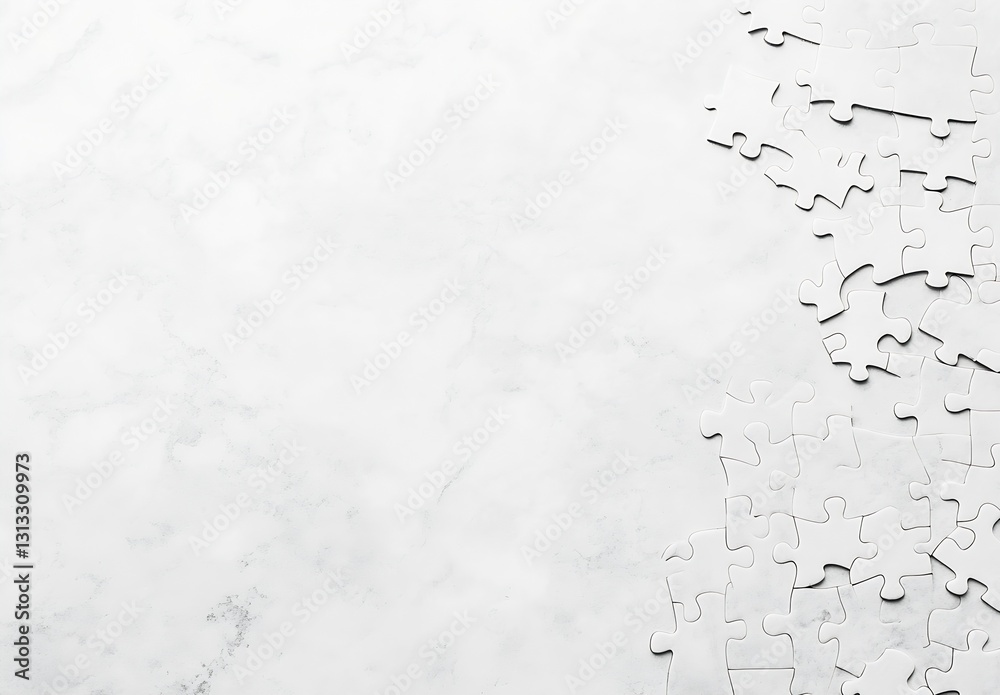 Poster white puzzle pieces arranged on light marble surface providing a serene backdrop for creativity : ge