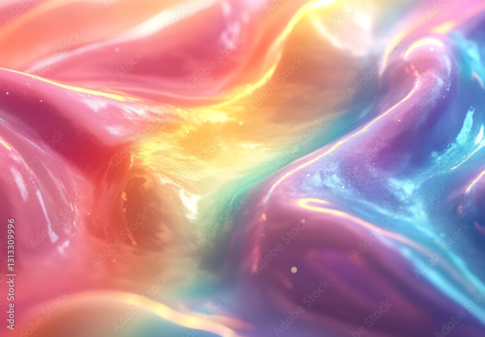 Poster colorful abstract waves of glossy fabric in vibrant hues of rainbow colors reflecting light : genera
