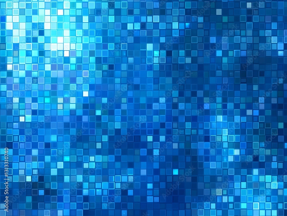 Poster bright blue and aqua colorful pixelated background with shiny glossy effect : generative ai
