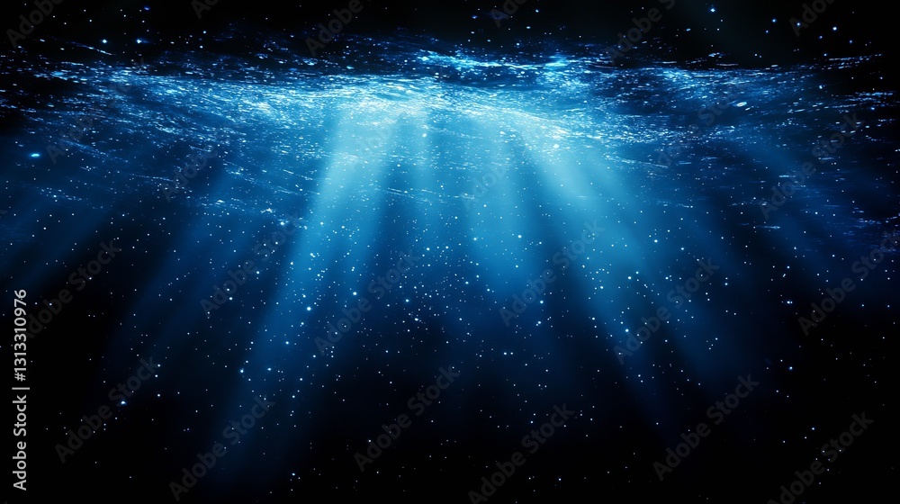 Poster stunning underwater scene with beams of light illuminating the depths of the ocean : generative ai