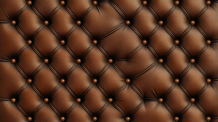 Brown Leather Upholstery Featuring Button Tufting And Diamond Pattern