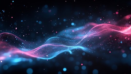 Fototapeta premium Vibrant swirling pink and blue light particles creating dynamic movement in a digital abstract design : Generative AI