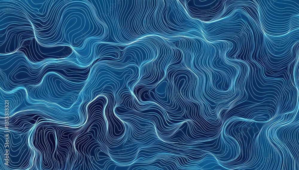 Poster abstract fluid texture with wavy lines in shades of blue creating a modern and dynamic background fo