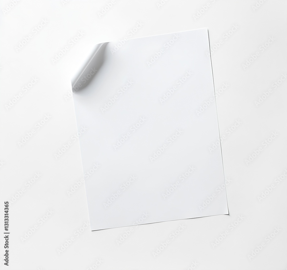 Aufkleber blank white sheet of paper with a corner slightly curled showcasing a minimalist design for various 
