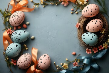Obraz premium Happy Easter Background with colored Easter eggs.