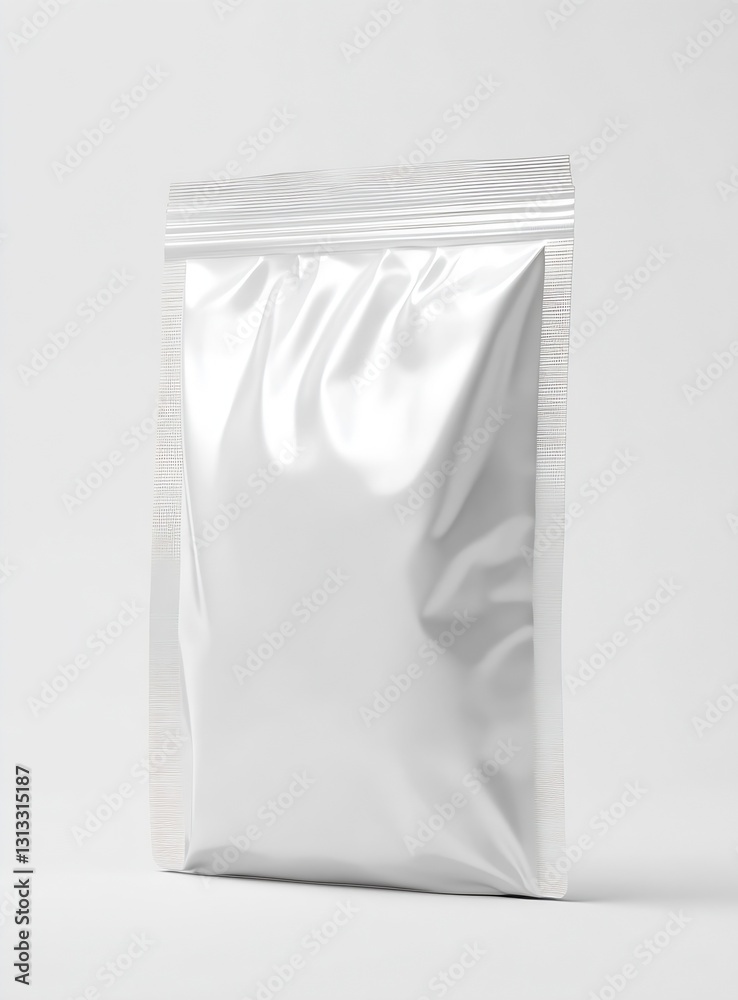 Poster Minimalist closed pouch bag with a shiny metallic finish suitable for product showcase and packaging design : Generative AI