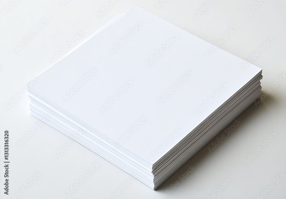 Aufkleber Neatly Arranged Stack of Thick White Papers on a Light Surface for Creative Projects : Generative AI