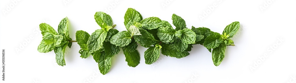Poster fresh and vibrant mint leaves displayed on a white background for culinary use : generative ai