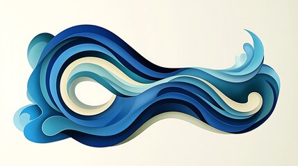 Abstract Blue Wave Paper Cut Illustration: Layered Design AI Generated