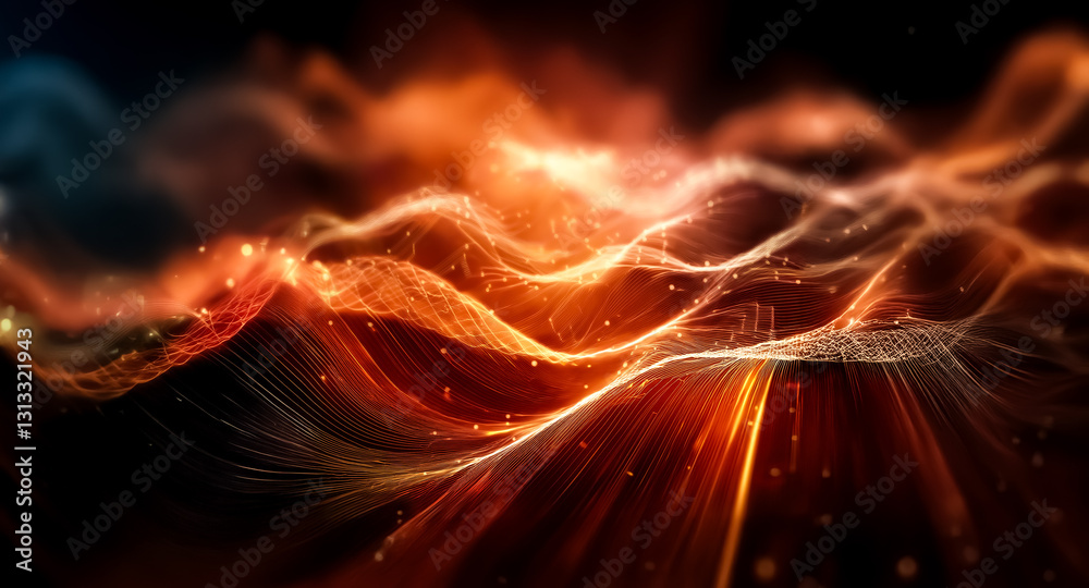 Poster abstract flowing lines of orange and yellow with a touch of blue create an energetic and vibrant ima