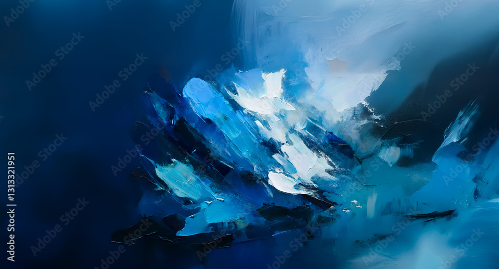Aufkleber abstract blue painting with dynamic brushstrokes creating texture and movement. shades of light and 
