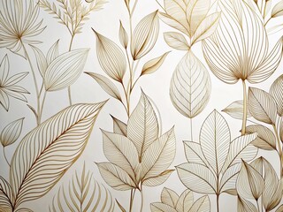 Modern Minimalist Plant Line Art Wallpaper: High-Resolution Depth of Field Background