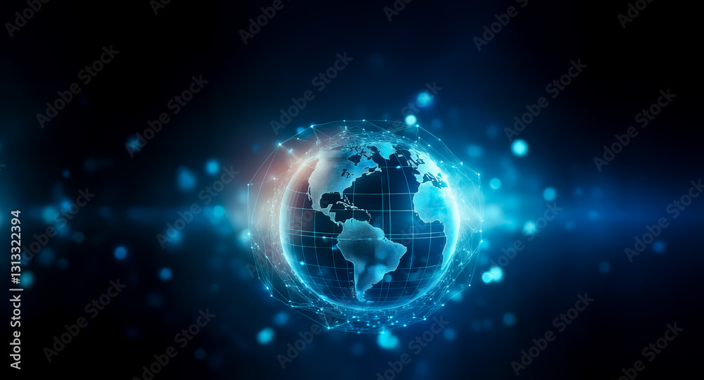 Aufkleber A digital globe glows amidst a dark backdrop, encircled by a network of light points, suggesting global connection and technology in an abstract, futuristic style.