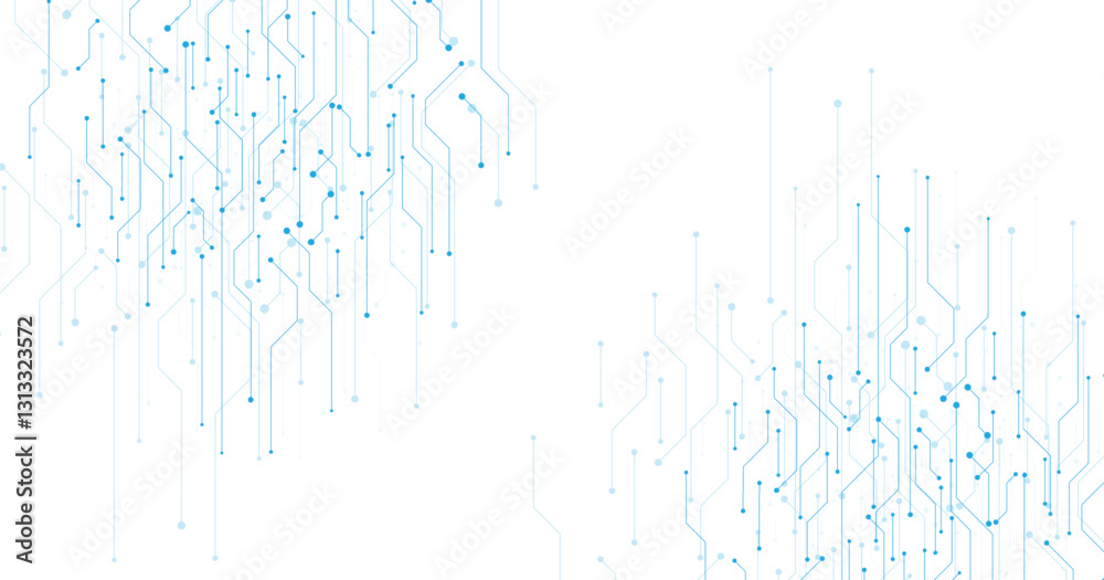 Poster Dark blue circuit diagram on white background. High-tech circuit board connection system.Vector abstract technology on a white background.