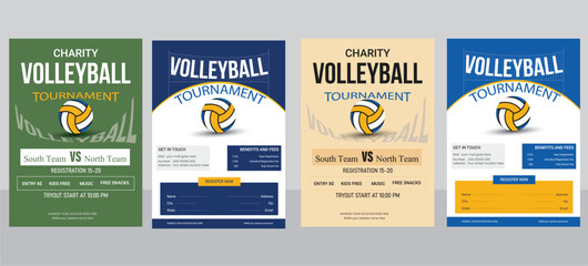 Fototapeta premium Volleyball Tournament Event Flyer Template.Modern Volleyball Match Promotion Flyer.Creative Volleyball Event Poster Design.Volleyball brochure flyer template. Sport club flyers vector
