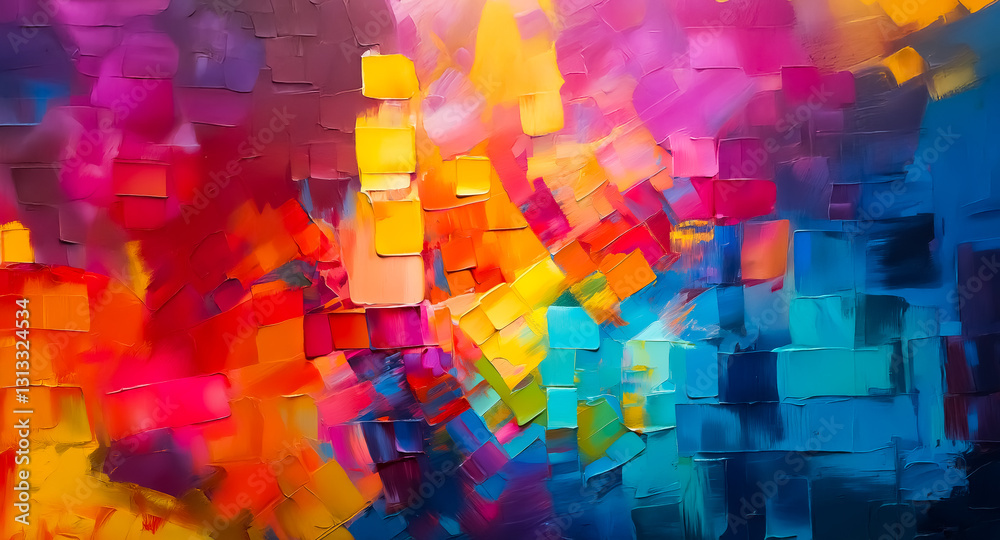 Poster Abstract artwork featuring a vibrant and dynamic display of colors. Bold brushstrokes create a textured and expressive composition with a rich palette.