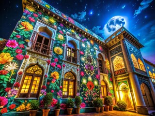 Obraz premium Mystical Moonlit Flower Print: Architectural Night Photography