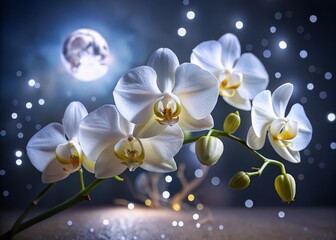 Night Blooming White Orchid Phalaenopsis Flower Time Lapse 4K Spa Lake Background