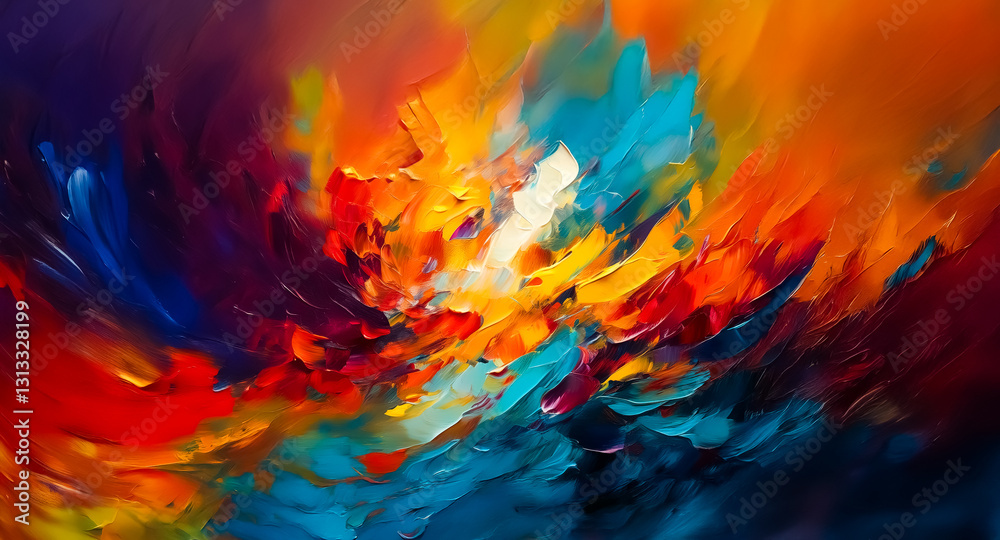 Fototapete vibrant abstract artwork featuring dynamic brushstrokes in a vivid palette. colors blend and explode