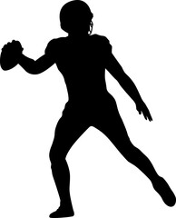 Silhouette of an American football player in action, throwing the ball.