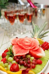 Carved watermelon into rose