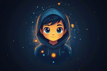 Fototapeta premium A smiling young person wearing a hoodie in a digital world