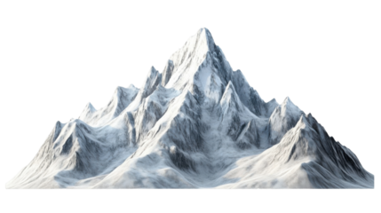 Snowy mountain peak reaching for the sky on transparent background