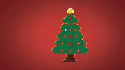 Obraz premium a vibrant pixel art Christmas tree adorned with colorful lights