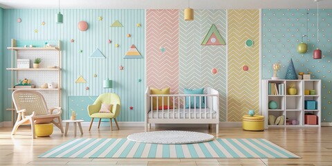 Nursery Play Area Line Art Pattern: Simple Geometric Design for Kids Room Decor