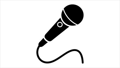 Microphone Icon . Classic Wired Mic Silhouette Vector for Music and Podcast.