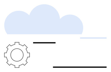 Gear and cloud combined with lines symbolizing connectivity and efficiency. Ideal for technology, networking, cloud computing, innovation, software development, IT management, automation. Flat simple