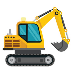 Yellow Excavator Construction Machine on Tracks Heavy Equipment Digger