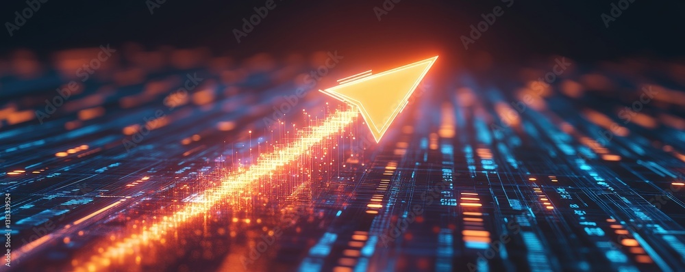 Poster futuristic growth arrow on digital circuitry